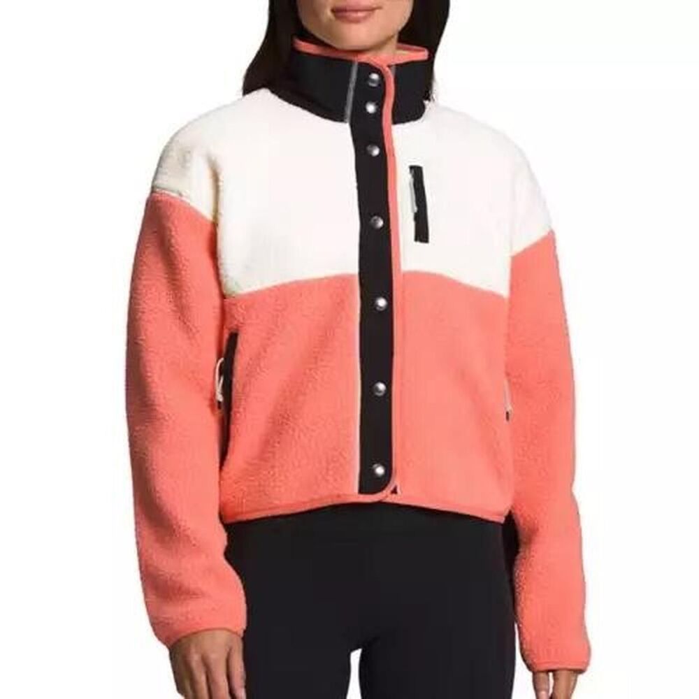 The North Face Women's White, Coral, and Black “Cragmont" Fleece Jacket